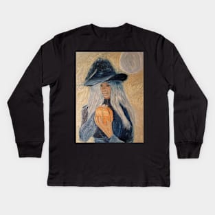 Trick or treat oil painting by Tabitha kremesec Kids Long Sleeve T-Shirt